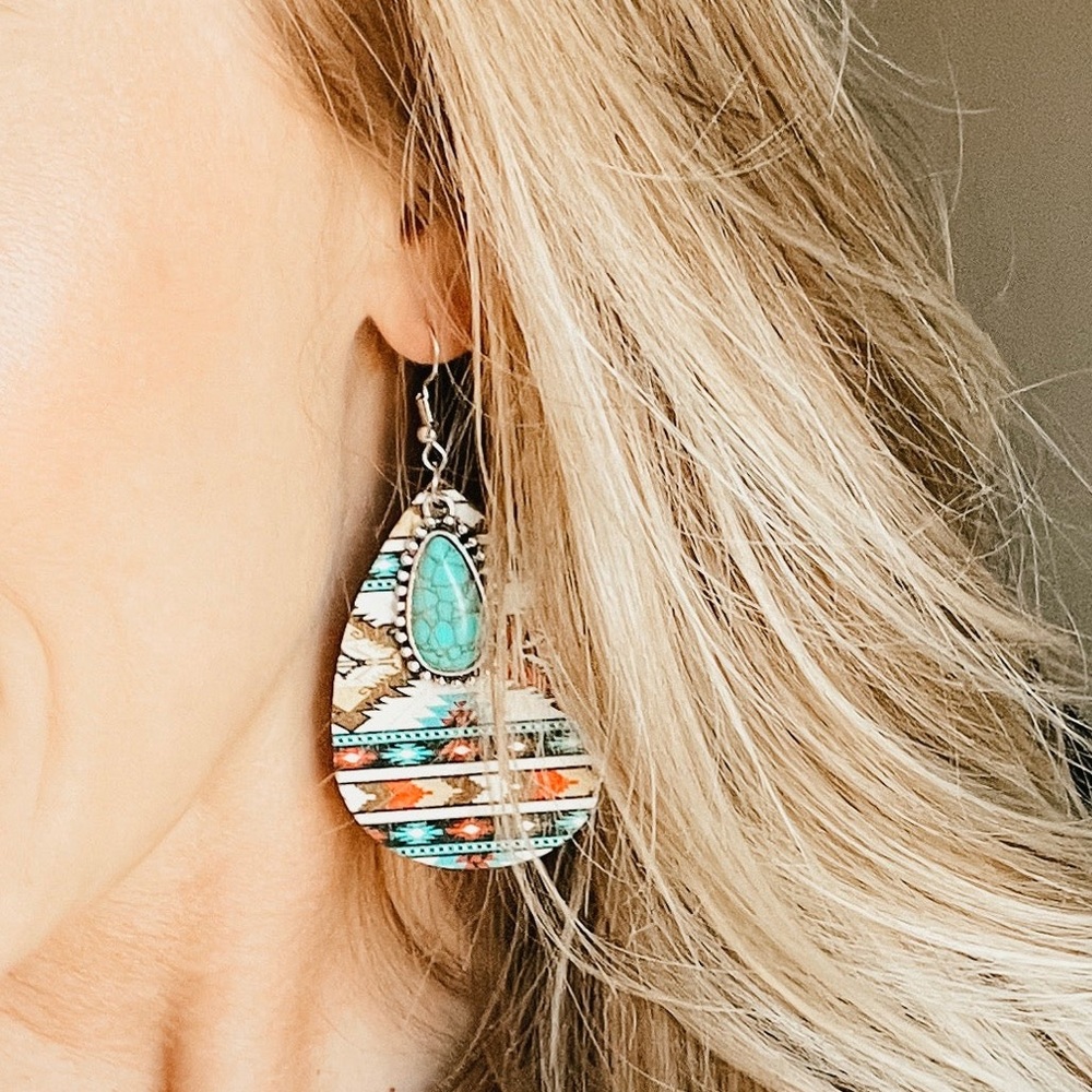 Southwestern Style Mixed Media Drop Earrings - Picture 2 of 8